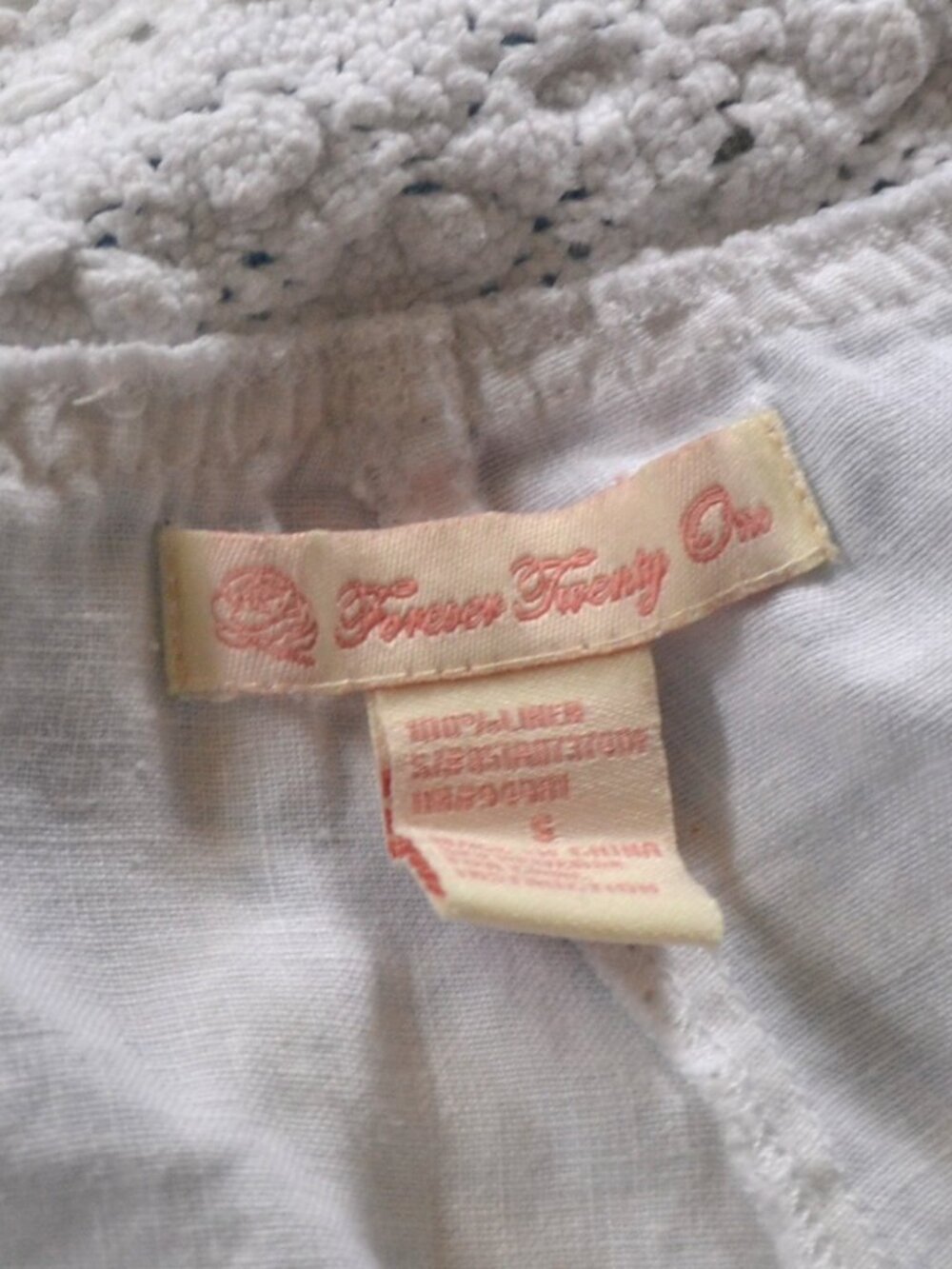 Forever Twenty One White Crochet 100% Linen Wide Leg Low Rise BOHO Pants SMALL - Picture 4 of 9